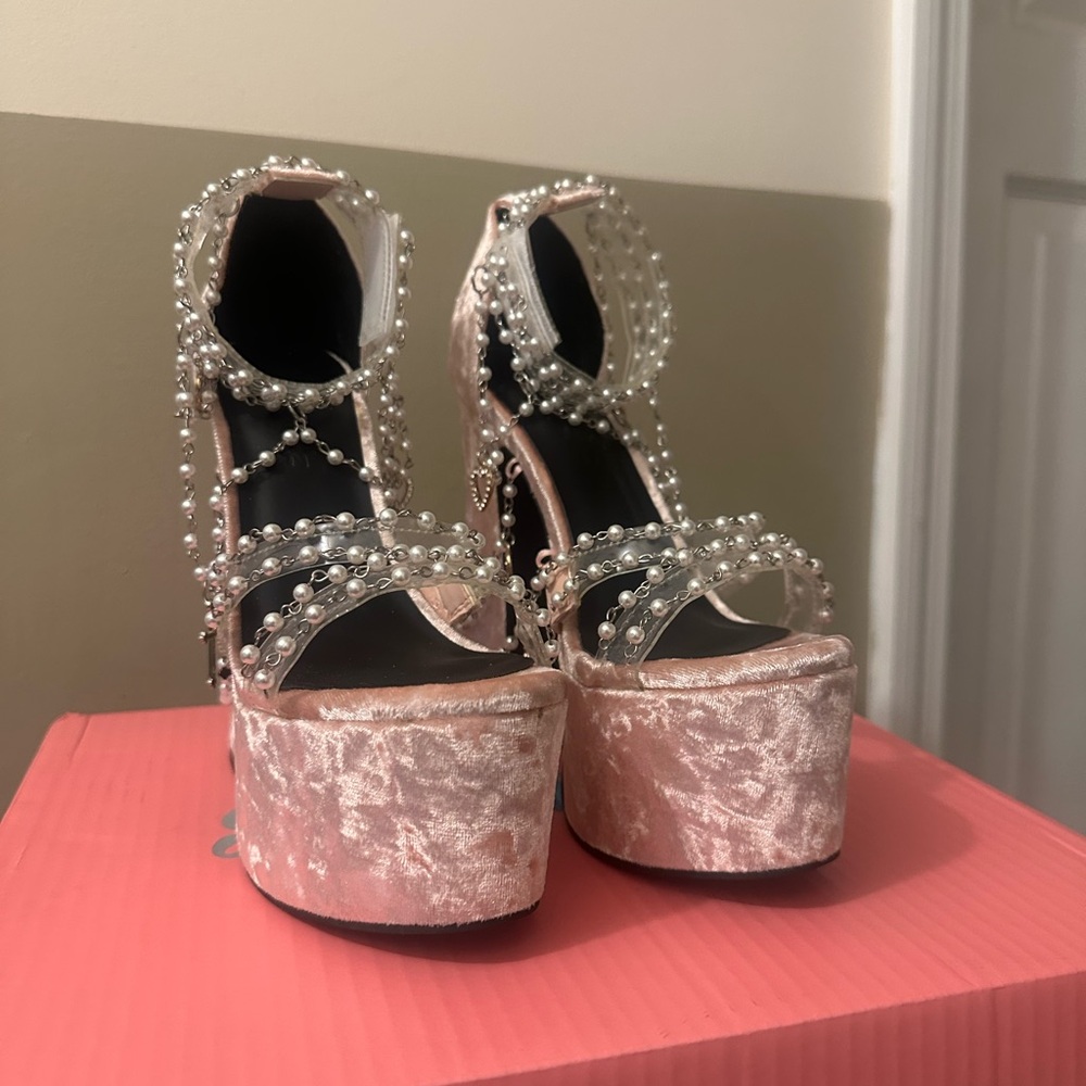 Sugar Thrillz Holy Revelation Pink Platform Shoes with Rhinestones